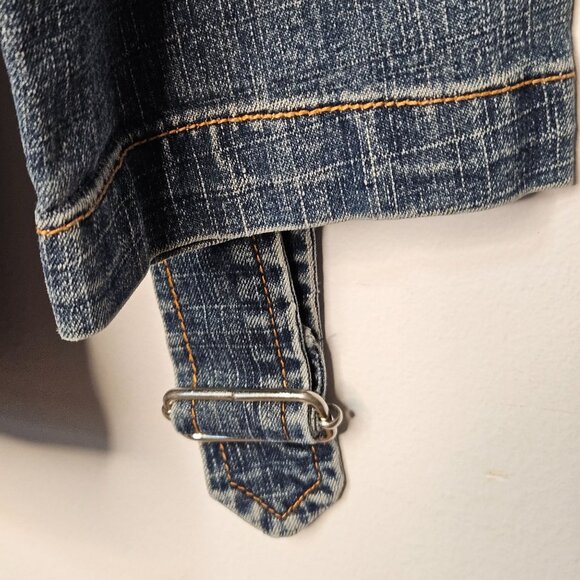 Womans distressed utility military style double breasted button up cotton denim - Picture 10 of 12